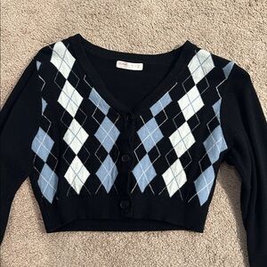 Black Argyle Cropped Cardigan